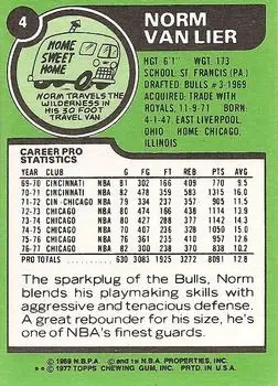 1977-78 Topps - White Backs #4 - Norm Van Lier - Chicago Bulls - Back