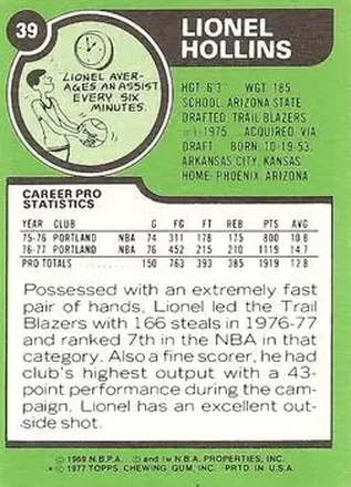 Verso de Lionel Hollins