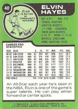 1977-78 Topps - White Backs #40 - Elvin Hayes - Washington Bullets - Back