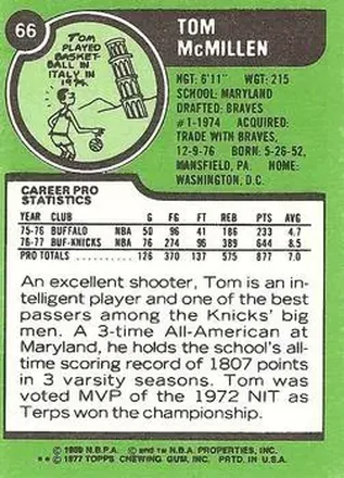 Reverso de Tom McMillen