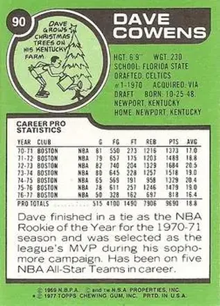 Reverso de Dave Cowens