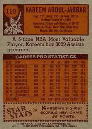 Verso de Kareem Abdul-Jabbar
