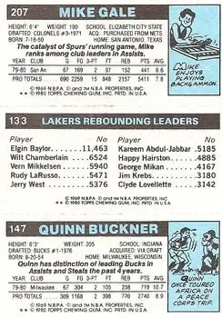 1980-81 Topps #133 / 147 / 207 - Mike Gale - Back