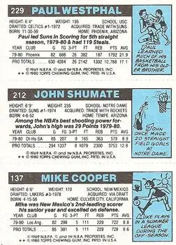 1980-81 Topps #137 / 212 / 229 - Paul Westphal - Back