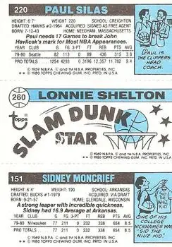 1980-81 Topps #151 / 220 / 260 - Paul Silas - Back