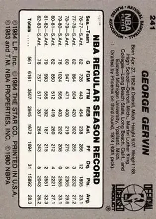George Gervin 뒷면