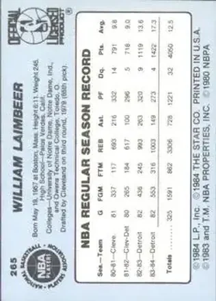 Verso de Bill Laimbeer