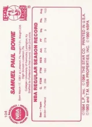 Sam Bowie 뒷면