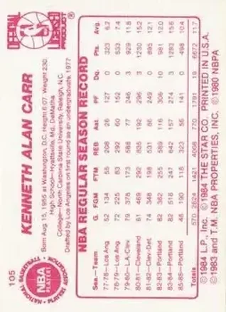 Verso de Kenny Carr