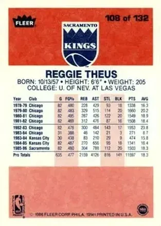 Verso de Reggie Theus