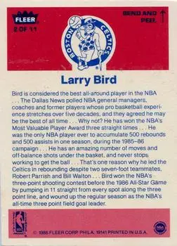 1986-87 Fleer - Stickers #2 - Larry Bird - Boston Celtics - Back