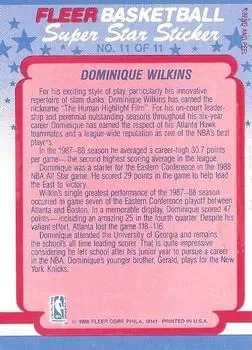 1988-89 Fleer - Stickers #11 - Dominique Wilkins - Atlanta Hawks - Back
