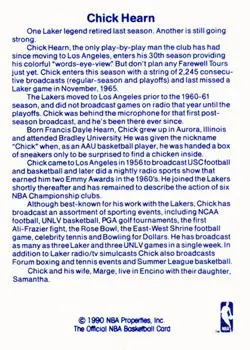 1989-90 Hoops - Announcers #NNO - Chick Hearn - Los Angeles Lakers - Back