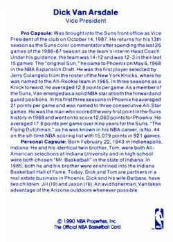 1989-90 Hoops - Announcers #NNO - Dick Van Arsdale - Phoenix Suns - Back