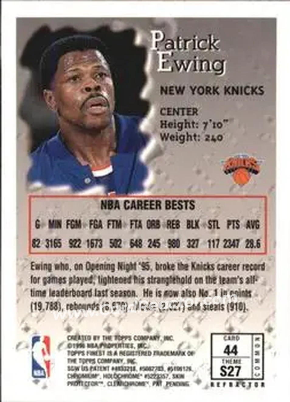 Back of Patrick Ewing