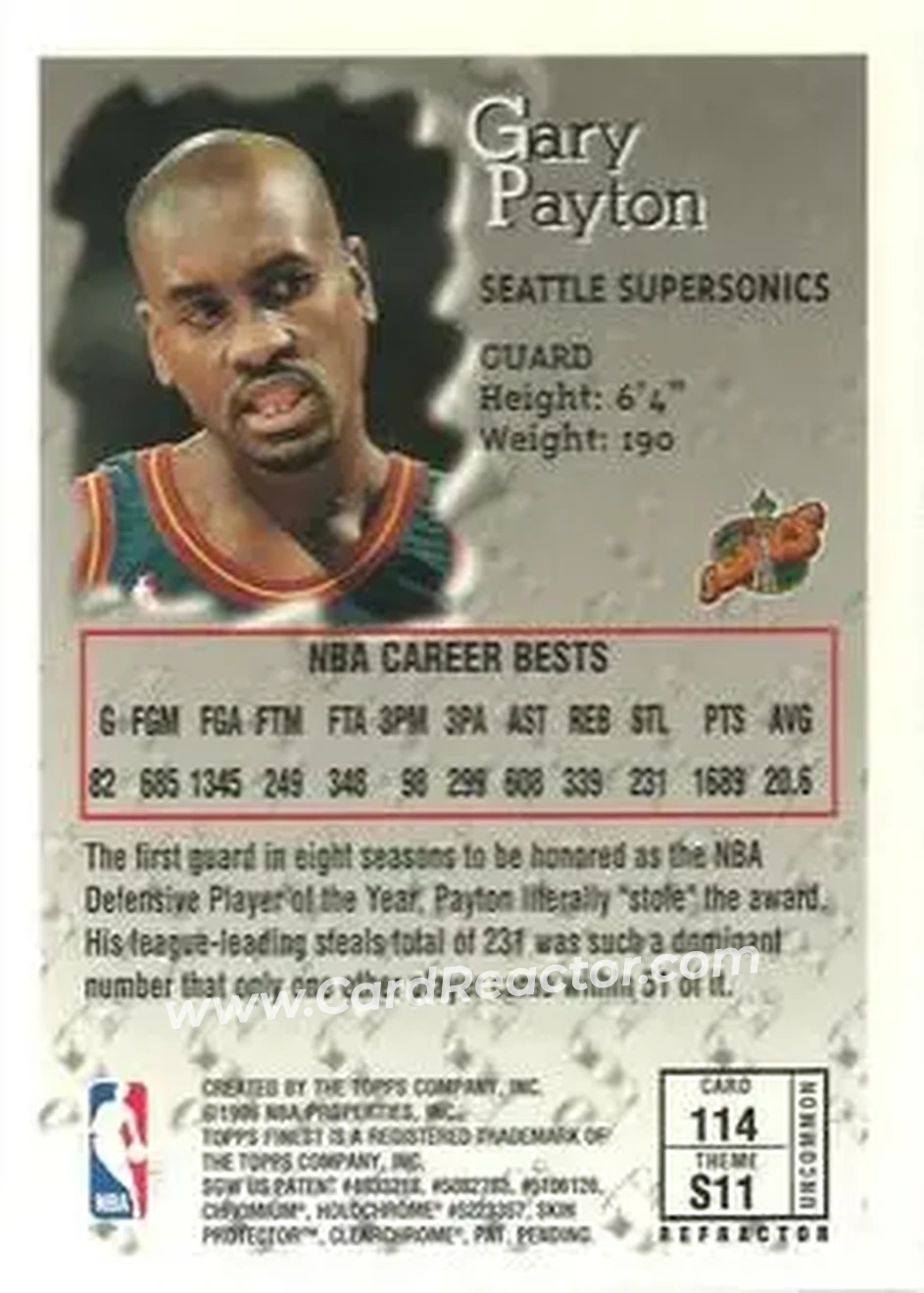 1996-97 Finest - Refractors #114 - Gary Payton - Seattle SuperSonics 1996-97 Finest - Refractors #114 - Gary Payton - Seattle SuperSonics