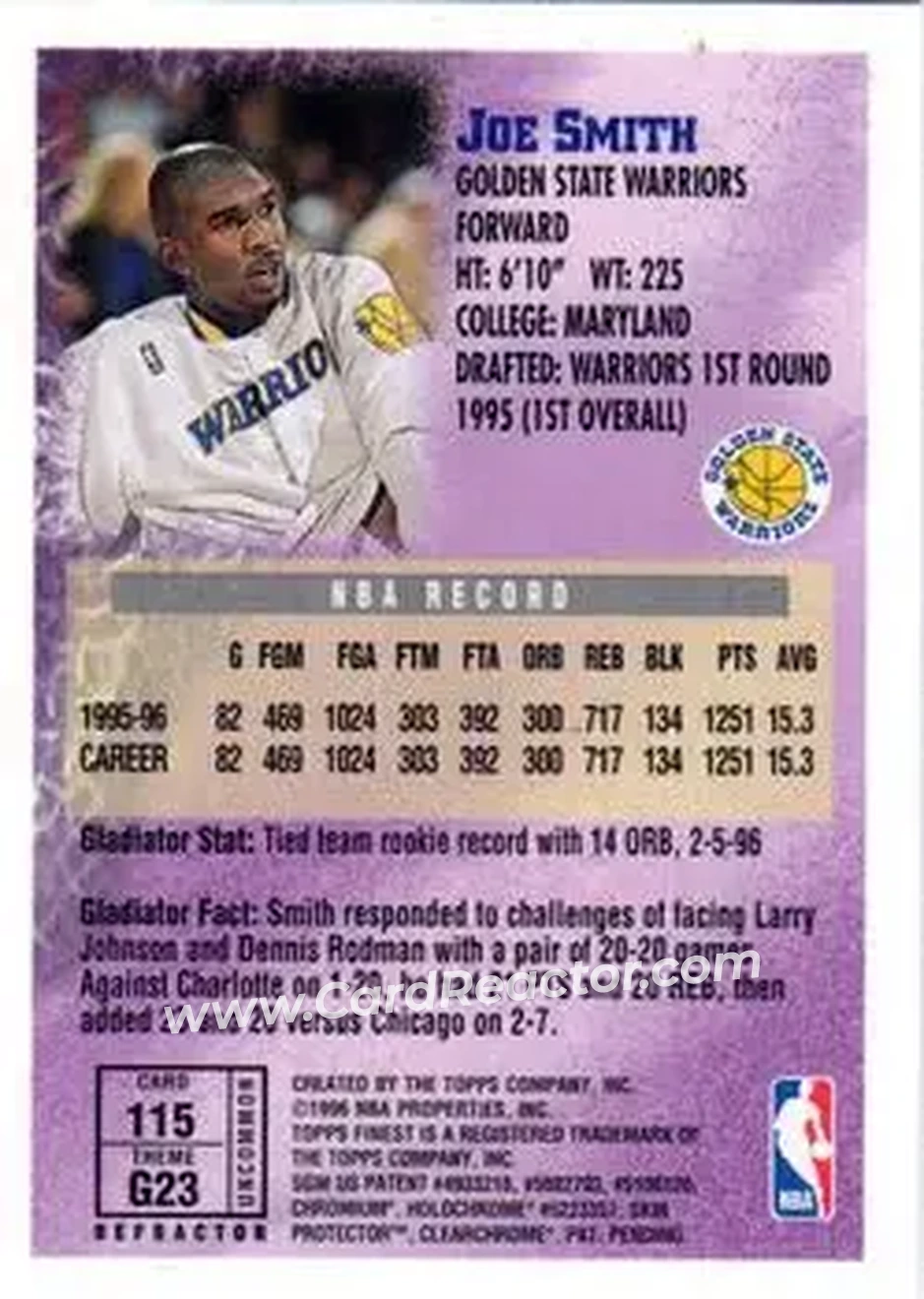 1996-97 Finest - Refractors #115 - Joe Smith - Golden State Warriors
