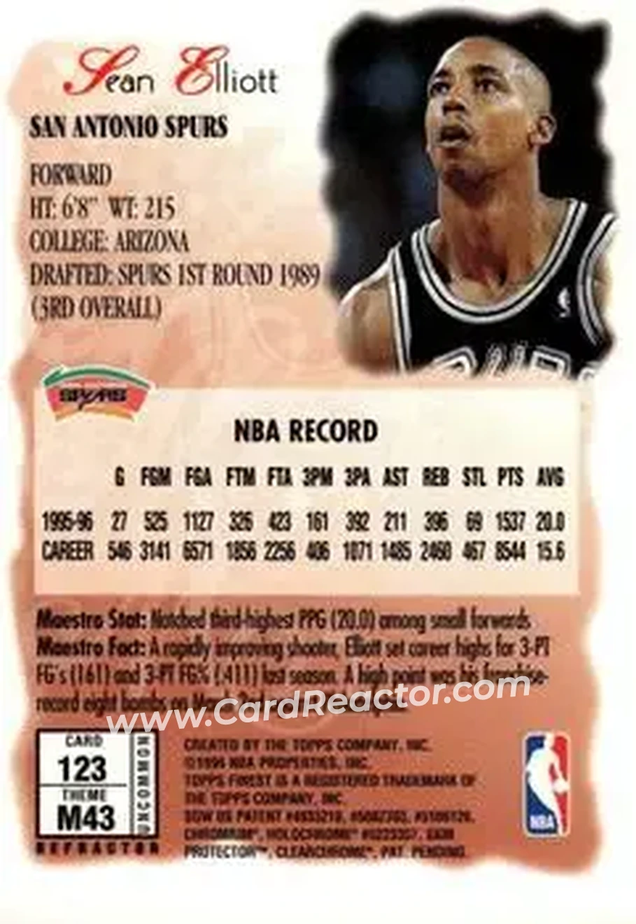 1996-97 Finest - Refractors #123 - Sean Elliott - San Antonio Spurs