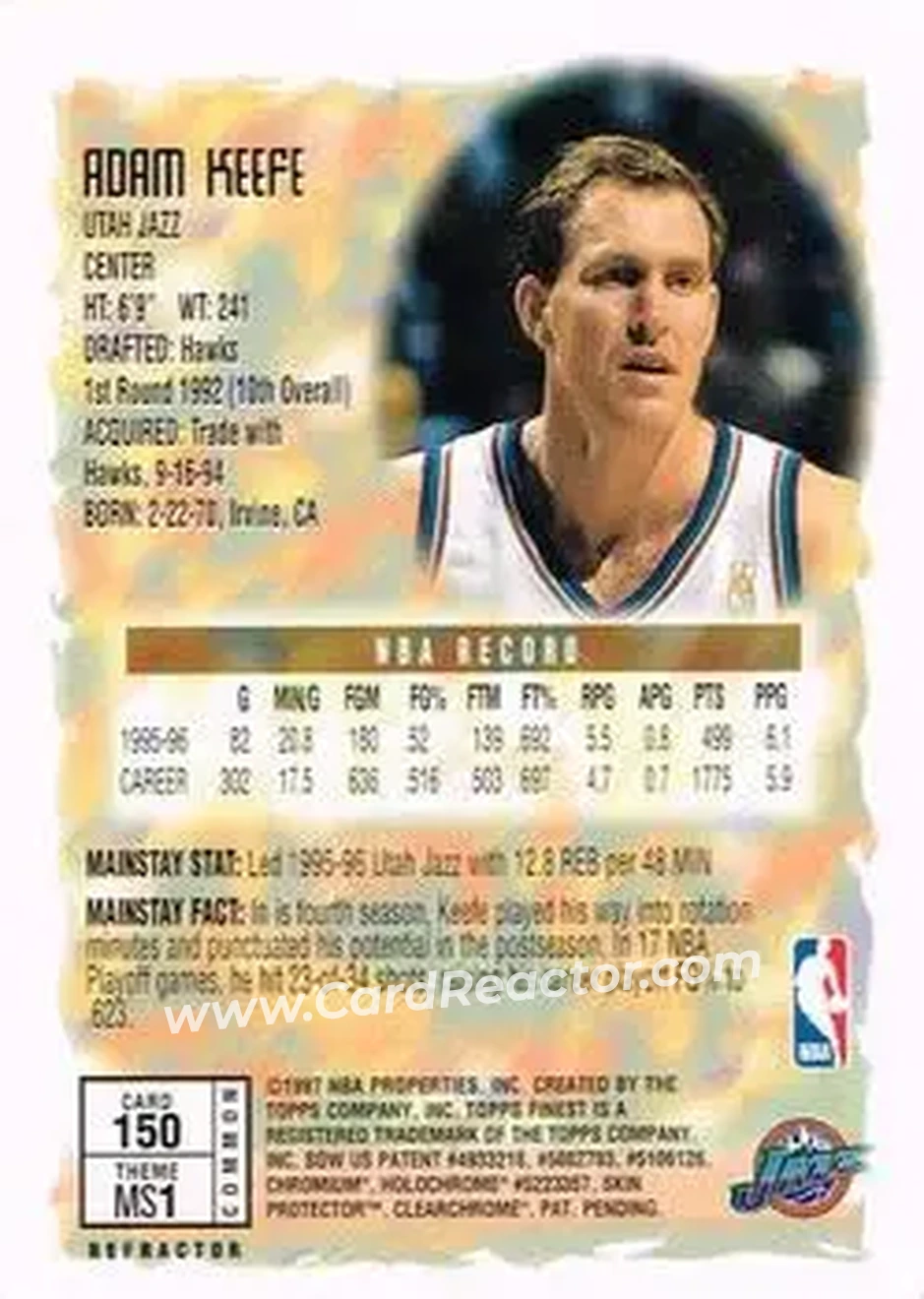 1996-97 Finest - Refractors #150 - Adam Keefe - Utah Jazz
