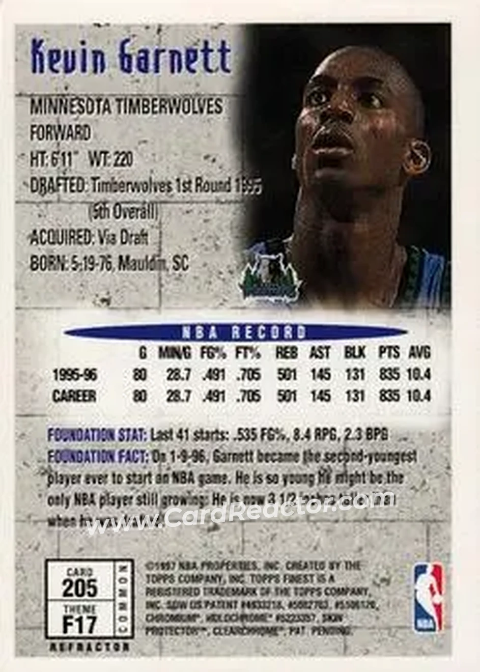 Back of Kevin Garnett