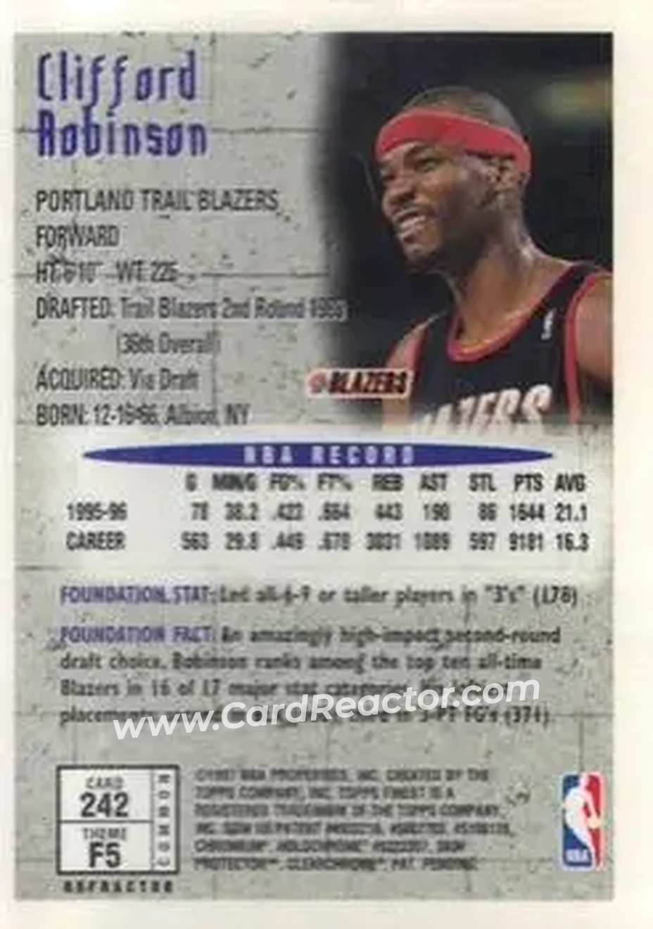 1996-97 Finest - Refractors #242 - Clifford Robinson - Portland Trail Blazers