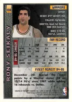 1995-96 Finest #106 - Rony Seikaly - Golden State Warriors - Back
