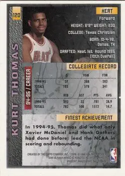 1995-96 Finest #120 - Kurt Thomas - Miami Heat - Back 1995-96 Finest #120 - Kurt Thomas - Miami Heat - Back