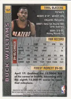 1995-96 Finest #152 - Buck Williams - Portland Trail Blazers - Back