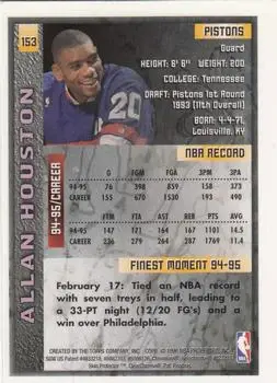 1995-96 Finest #153 - Allan Houston - Detroit Pistons - Back