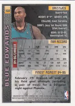 1995-96 Finest #158 - Blue Edwards - Vancouver Grizzlies - Back 1995-96 Finest #158 - Blue Edwards - Vancouver Grizzlies - Back