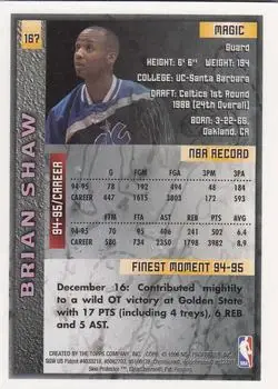 1995-96 Finest #167 - Brian Shaw - Orlando Magic - Back 1995-96 Finest #167 - Brian Shaw - Orlando Magic - Back