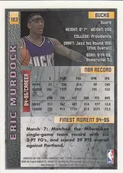 1995-96 Finest #183 - Eric Murdock - Vancouver Grizzlies - Back