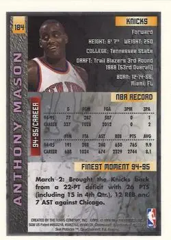 1995-96 Finest #184 - Anthony Mason - New York Knicks - Back 1995-96 Finest #184 - Anthony Mason - New York Knicks - Back