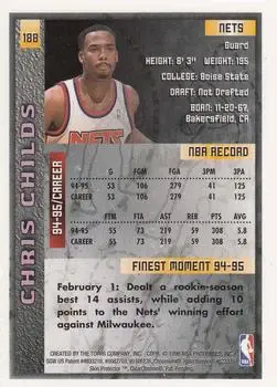 1995-96 Finest #188 - Chris Childs - New Jersey Nets - Back