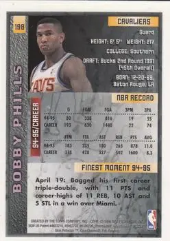 1995-96 Finest #198 - Bobby Phills - Cleveland Cavaliers - Back