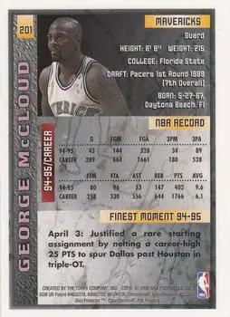 1995-96 Finest #201 - George McCloud - Dallas Mavericks - Back 1995-96 Finest #201 - George McCloud - Dallas Mavericks - Back