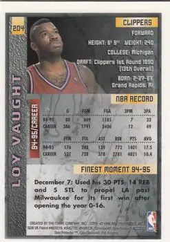 1995-96 Finest #204 - Loy Vaught - Los Angeles Clippers - Back 1995-96 Finest #204 - Loy Vaught - Los Angeles Clippers - Back