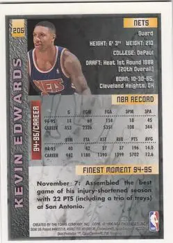 1995-96 Finest #205 - Kevin Edwards - New Jersey Nets - Back