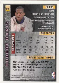 1995-96 Finest #213 - Hubert Davis - New York Knicks - Back