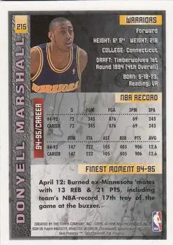 1995-96 Finest #215 - Donyell Marshall - Golden State Warriors - Back