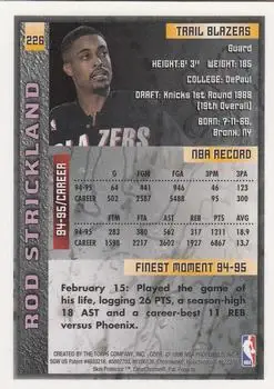 1995-96 Finest #226 - Rod Strickland - Portland Trail Blazers - Back
