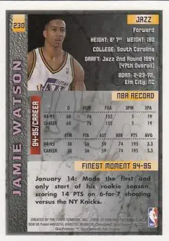 1995-96 Finest #230 - Jamie Watson - Utah Jazz - Back 1995-96 Finest #230 - Jamie Watson - Utah Jazz - Back