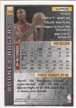 1995-96 Finest #238 - Rodney Rogers - Los Angeles Clippers - Back