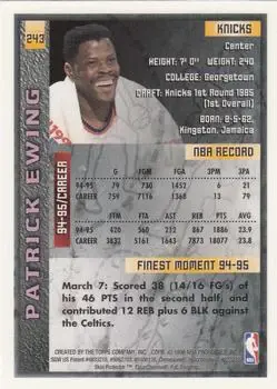 1995-96 Finest #243 - Patrick Ewing - New York Knicks - Back
