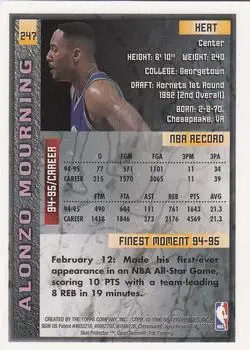 1995-96 Finest #247 - Alonzo Mourning - Miami Heat - Back 1995-96 Finest #247 - Alonzo Mourning - Miami Heat - Back