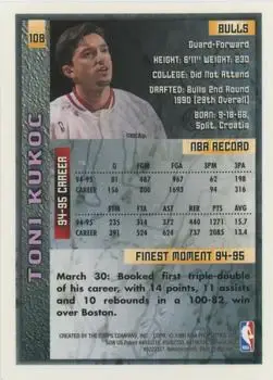 1995-96 Finest - Refractors #108 - Toni Kukoc - Chicago Bulls - Back