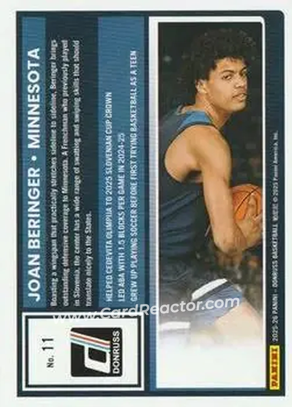 2025-26 Donruss #11 - Joan Beringer - Minnesota Timberwolves - Back 2025-26 Donruss #11 - Joan Beringer - Minnesota Timberwolves - Back