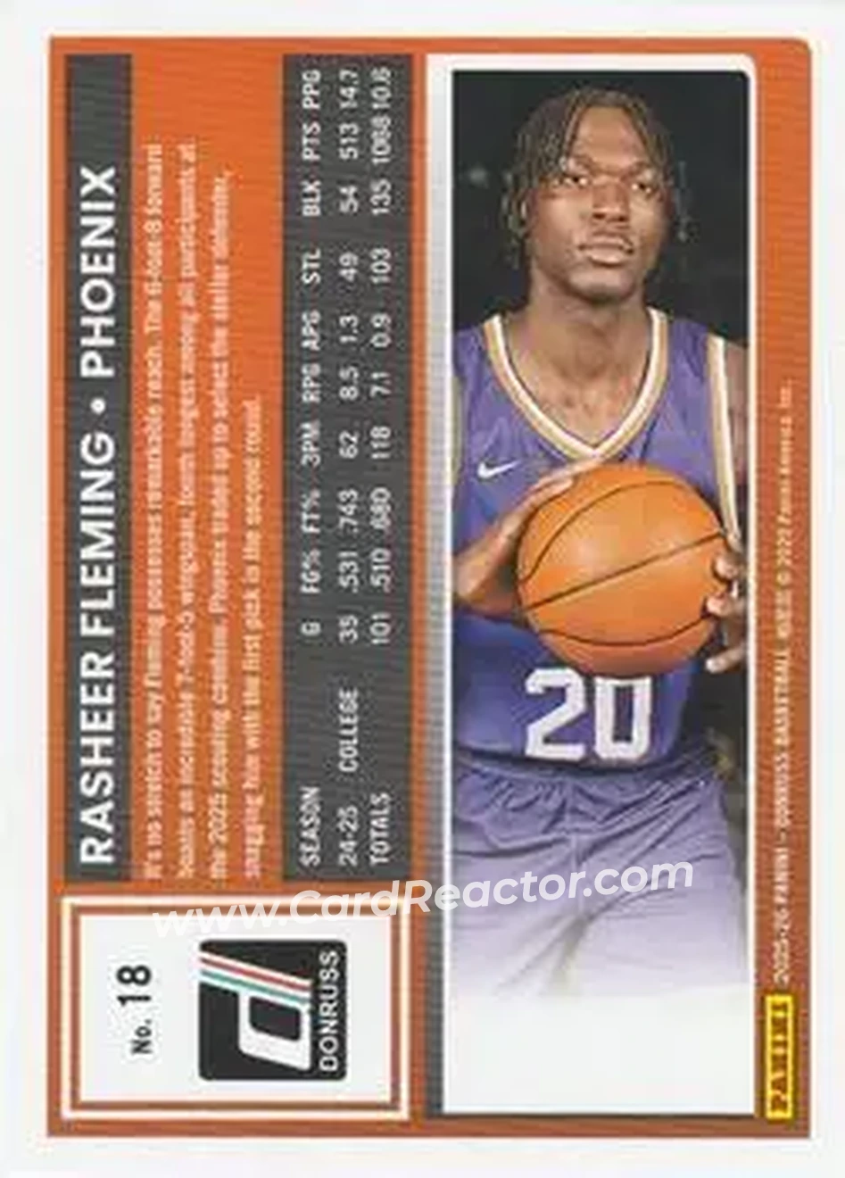 2025-26 Donruss #18 - Rasheer Fleming - Phoenix Suns - Back 2025-26 Donruss #18 - Rasheer Fleming - Phoenix Suns - Back