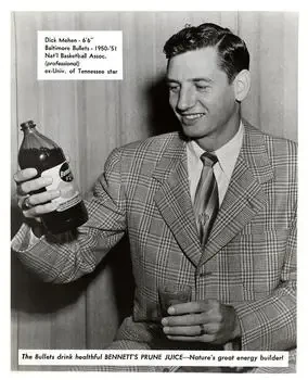 1950-51 Bennett Prune Juice Baltimore Bullets Schedules #NNO Dick Mehen