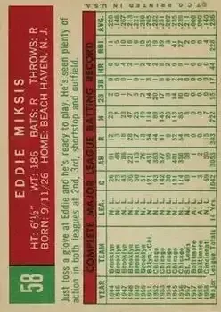 Back of Eddie Miksis